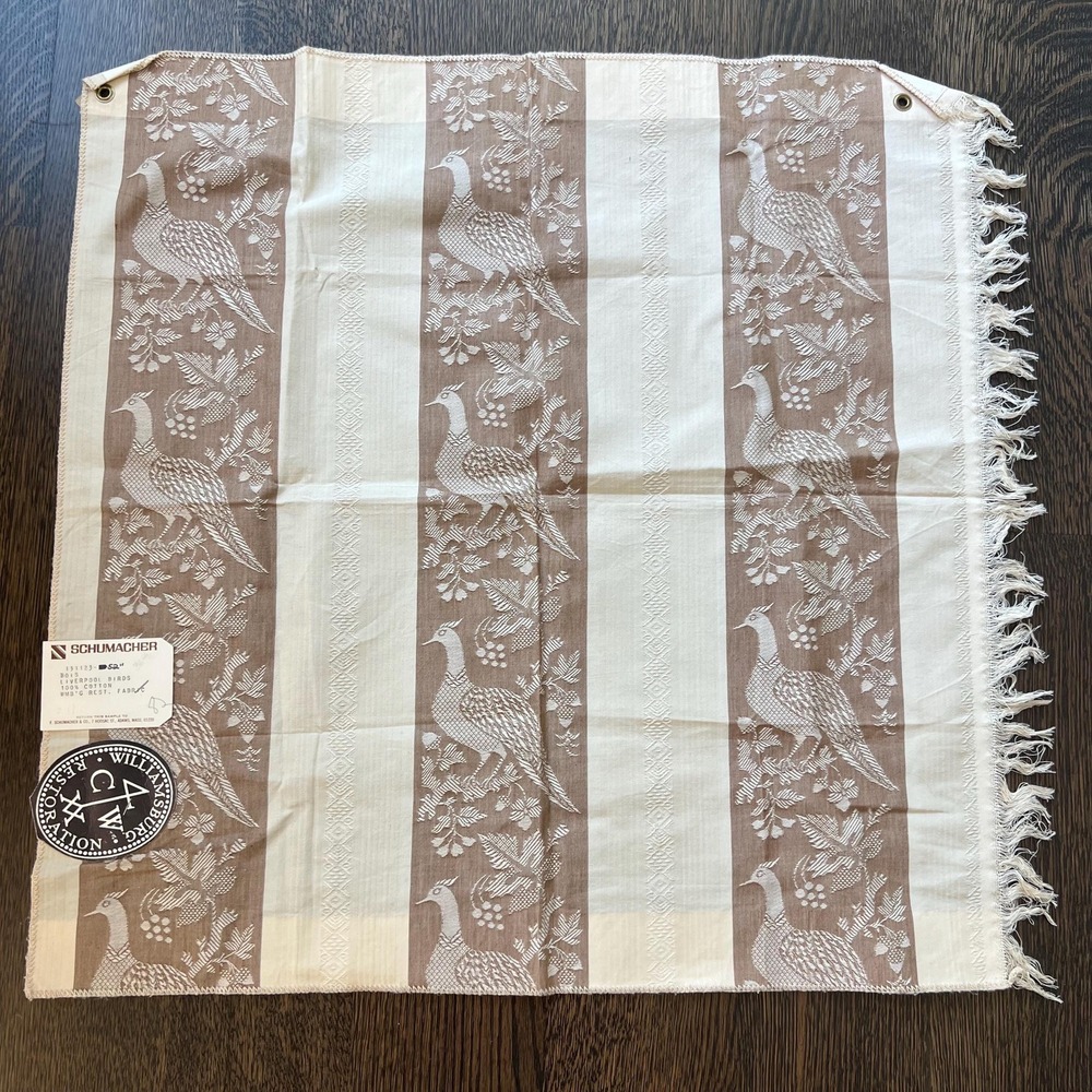 Vintage F Schumacher Liverpool Birds Williamsburg fabric remnant - taupe
